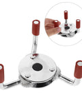 Built Tough Stainless Steel Smoke Transducer Disassembly Tool For Easy As Pie Sensor Swaps And Rock Solid Fire Safety Upkeep Featuring Corrosion Resistant Heads showing metal tool with red rubber grips.