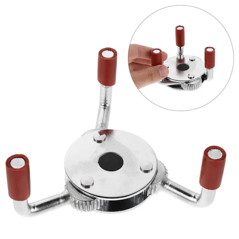 Built Tough Stainless Steel Smoke Transducer Disassembly Tool For Easy As Pie Sensor Swaps And Rock Solid Fire Safety Upkeep Featuring Corrosion Resistant Heads showing metal tool with red rubber grips.
