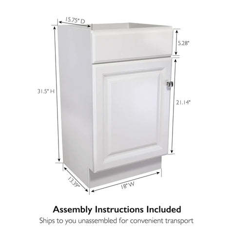 Unassembled White Bathroom Vanity Cabinet With One Door Frameless Design 18 By 16 Inches No Top Spacious Interior For Toiletries