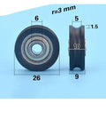 Heavy Duty Nylon Coated Bearing Roller Wheels With Slick Rolling Action For Sliding Glass Doors Aluminum Frames And Cabinet Drawers 6Mm Bore 26Mm Diameter with size dimensions