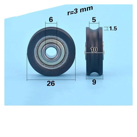 Heavy Duty Nylon Coated Bearing Roller Wheels With Slick Rolling Action For Sliding Glass Doors Aluminum Frames And Cabinet Drawers 6Mm Bore 26Mm Diameter with size dimensions