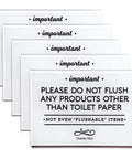 Elegant Acrylic Bathroom Do Not Flush Sign 3.5x5 Inches With Adhesive Pack Of 5, black text on white, freestanding.