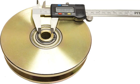 Heavy Duty 6 Inch V Groove Wheels With Double Bearing For Vinyl Aluminum Sliding Gate 6000 Lb Roller Gold Finish showing detailed measurement.