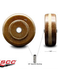 High Temperature Phenolic Caster Wheel Crafted Tough As Nails For Heavy Duty Warehouse Equipment Delivers Rock Solid Performance With A 3 Inch By 1.5 Inch Tread And 3 Eighth Inch Bore Handles 400 Lbs Smoothly, side and front view, 3 inch size.