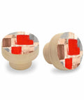Gonna Level Up Your Cabinetry With These Knockout Beech Wood Cabinet Knobs Set Of Two 1.4 Inch Round Drawer Pulls Sporting Killer Red Painted Abstract Finish And Ridiculously Smooth Action, showcasing two round red beech wood cabinet knobs.