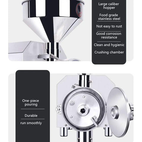 Powerful 1500W Electric Grain Mill Stainless Steel High Speed Grinder with crusher and hopper details