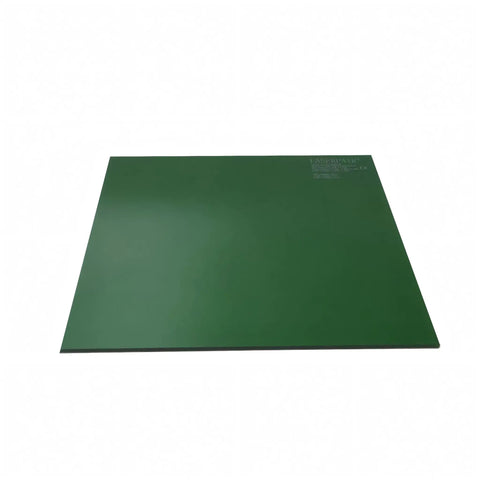 Top Shelf 12 X 12 X 0.2 Inch Laser Safety Window Panel Built Tough For Heavy Duty Fiber Lasers With Od6 Plus Od7 Multi Wavelength Blocking And 22 Percent Vlt For Quick Setup Jobs, green optical glass view.