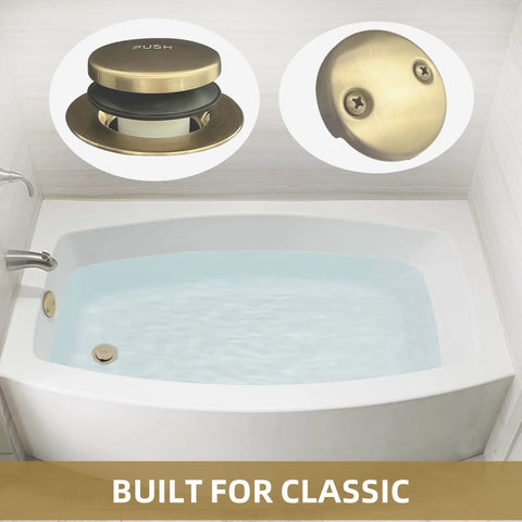 Brushed Gold Tub Drain Kit With Two Hole Overflow Faceplate Bath Tub Drain Trim Set Conversion Replacement Universal Fine And Coarse Thread 304 Stainless Steel Brass Construction Built Tough And Rustproof For Most Tubs in bathtub