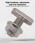 A2 70 Stainless Steel M8 Hammer Head Screws 15 Pack Lock Down Your Solar Panels With These Heavy Duty Roof Anchors Feature Full Threads Matched Nuts For Robust PV Racking And Outdoor Builds That Stand The Test Of Time, close-up of a hammer-point screw with nut.