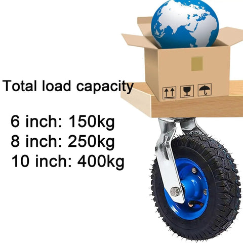 Rock Solid Heavy Duty Swivel And Fixed Caster Set With Smooth Rolling Ball Bearings Includes Hassle Free Mounting Hardware For Hand Trucks And Utility Carts Comes In Multiple Sizes To Handle Heavy Loads No Sweat with load capacity details.