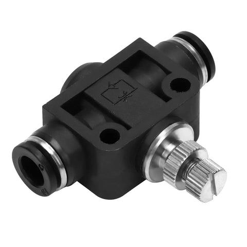 1/4 Inch Straight Plug Quick Connect Air Flow Control Valve For Rock Solid Pneumatic Speed Regulation And No Sweat Diy Shop Builds Or Machine Upgrades, black body with push ports.