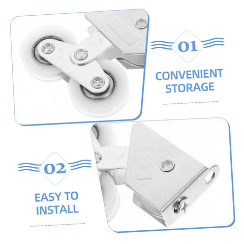 Heavy Duty Four Pack Aluminum Alloy Sliding Door Pulleys With Double Wheel Bearings And Smooth Gliding Track Rollers close-up showing easy install features.