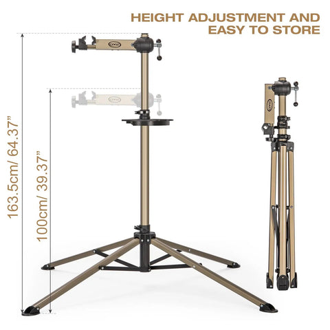 Heavy Duty Bike Repair Stand For Home Shop And Pro Mechanics Adjustable Bicycle Workstand shown with height adjustment feature