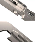Close-up of Titanium EDC Pry Bar Multitool All In One With Bottle Opener, Pocket Clip, Wrenches, Box Opener, Keychain Screwdriver
