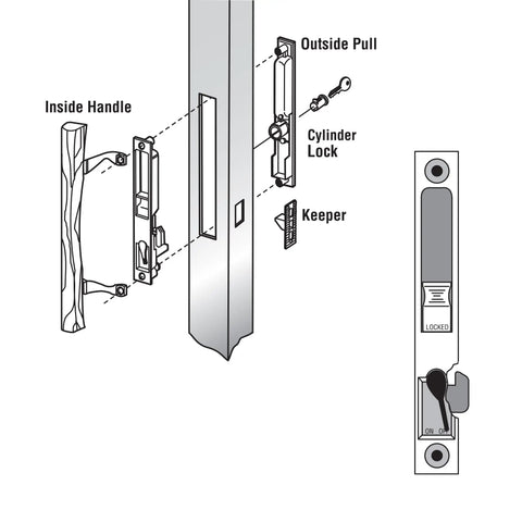 Diagram of Chrome Plated Diecast Sliding Door Keeper For Flush Style Patio Door Handles showing component parts.