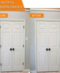 Before and after of double doors with Dead Simple Slick Hidden Door Hinges Heavy Duty Zinc Alloy Concealed Hinge Brackets.