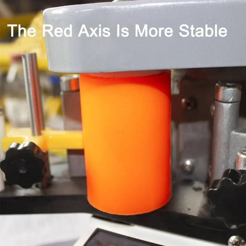 Close-up of the red axis on Double Glue Pro Grade Edge Bander for Woodworking, Portable Curve and Straight Edge Banding Tool.