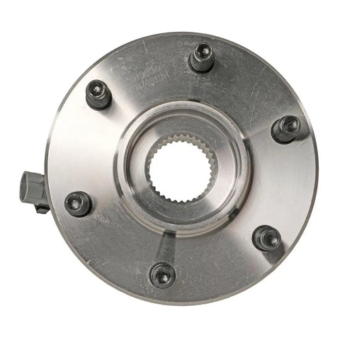 Four Piece Wheel Bearing And Hub Assembly Kit For 2006 Pontiac Montana top view of stainless steel hub with bolt holes and center.