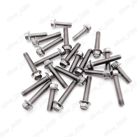 Premium Titanium Gr2 Hex Flange Head Bolts And Screws M4 M6 M8 M8 1.25 X 65mm Set Of 10 Wrench flat flange bolts arranged.