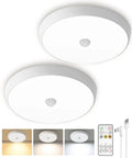 Hassle Free Plug and Play Motion Sensor Ceiling Light 2 Pack 400 Lumens Super Bright Tri Color Dimming Wireless Flush Mount setup with remote.