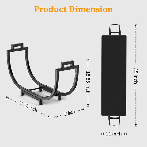 Product dimension diagram of 24 Inch Indoor Firewood Rack With Carrier, Thickened Metal Rustproof Wood Storage Rack, Large Capacity Log Holder.