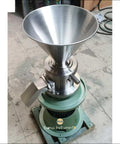 JM120 Commercial Vertical Peanut Butter Grinder Mill In Stainless Steel, shown with large hopper and base, for food processing