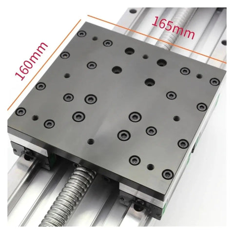 Nema34 Stepper Motor Powered Dual Rail Ball Screw Linear Actuator Slide Table, 160mm by 165mm precision build with steel slides.