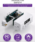 Slick Indoor Dual Plug In Countdown Timer Outlet Two Pack showing internal components and FCC certification for safety features.