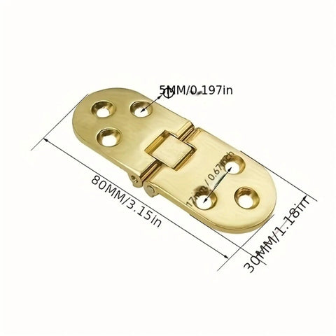Gold hinge with measurements, Two Pack 180 Degree Foldable Flap Hinges For Cabinets And Tables With Screw On Mount, Quiet Soft Close Damping, Smooth Self Closing Action, Rounded Corner Design, Easy Install, Durable Stainless Steel, Ideal For Kitchen Cabinets And DIY Projects.