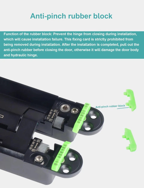 Universal Zinc Alloy Door Hinges Hydraulically Adjustable Three Way with anti-pinch rubber block for installation support.