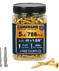 Exterior Deck Screws Set, Eight By One And Five Eighth Inch, Tan Epoxy Coated Wood Screws In 5 Lb Box with T25 Star Bit
