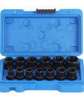 Heavy Duty Extractor Socket Tool Kit For Stubborn Bolt And Nut Removal Featuring Reverse Spiral Flutes and Ridiculous Grip Strength, 13 pc chrome vanadium set in blue case.