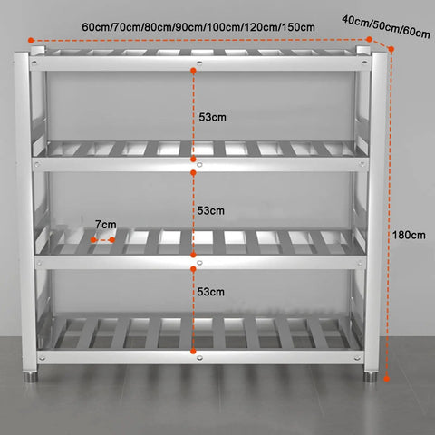 Heavy Duty Stainless Steel Shelving Unit Rock Solid Workhorse For Kitchen Garage Commercial Storage Adjustable Four Tier Metal Rack Built Tough To Haul 220 Lbs Per Shelf No Fuss Setup detailed dimensions view.