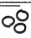 Black Slotted Stainless Steel Spring Lock Washers Anti Loosening Interlock Design, 3 pack with grooved design for secure fastening.