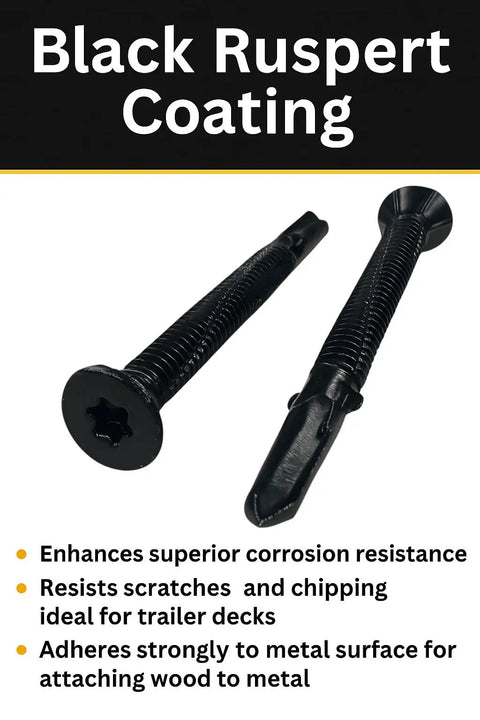 1/4 X 2-3/4 In Black Ruspert Self-Drilling Wood To Metal Screws With Torx Star Head T27 shown with corrosion-resistant coating