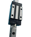 Close-up of 2pcs EGH15CA Linear Slider Blocks featuring bearing steel, EV15 oil cups, and smooth guide rail for CNC tools.