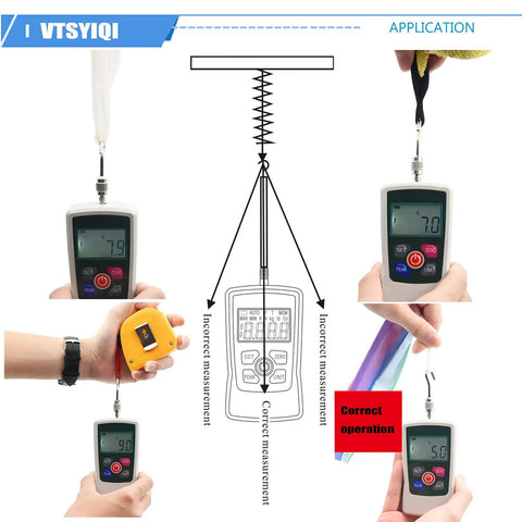 Digital Force Gauge Push Pull Tester Meter Dynamometer LCD Display 300N Capacity showing correct measurements in use.