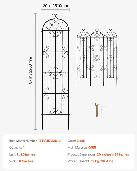 Heavy Duty Rustproof Metal Garden Trellis Set 4 Pack 87 By 20 Inches Climbing Plant Support for roses in black Q195 metal
