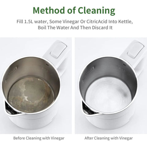 Ultra Compact 0.6L Electric Kettle Travel Ready On The Go Stainless Steel Mini Hot Water Boiler cleaning method before and after