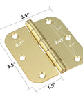 48 Pack Brushed Nickel Door Hinges 3.5 Inch Satin Nickel Interior Hinges With 5/8 Inch Radius Corner And Removable Pin dimensions