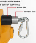 Heavy Duty Retractable Spring Balancer and Tool Holder with 1.5 Meter Wire Rope and Hook for Workshop and Auto Shop Adjustable Tension for 15 to 22 Kilogram Load Space Saving Hanging Equipment close-up of rubber sleeve and insulated hook