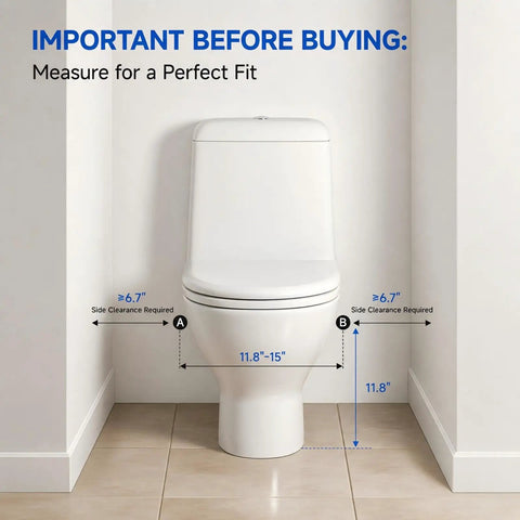 Built Tough Adjustable Toilet Safety Rails With Heavy Duty Stainless Steel Grab Bars For Seniors with measurement guide for toilet fit.