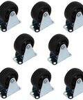 1.5 Inch Diameter Rubber Fixed Caster Wheels With Top Plate Non Swivel 8 Pack Silver Tone Metal Top Plates Black Rubber Wheels