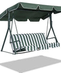 Three Seat Patio Swing Canopy Replacement With Removable Seat Cover, outdoor green UV block sunshade with striped design