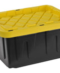 Tough As Nails 5 Gallon Plastic Storage Tote In Black And Yellow With Reinforced Lid Lockable Snap Fit Stackable Bin For Garage Organization Nestable Setup