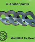 Image shows four heavy-duty tie down anchors set for weld or bolt installation, ideal for trailers, trucks, and motorcycles.