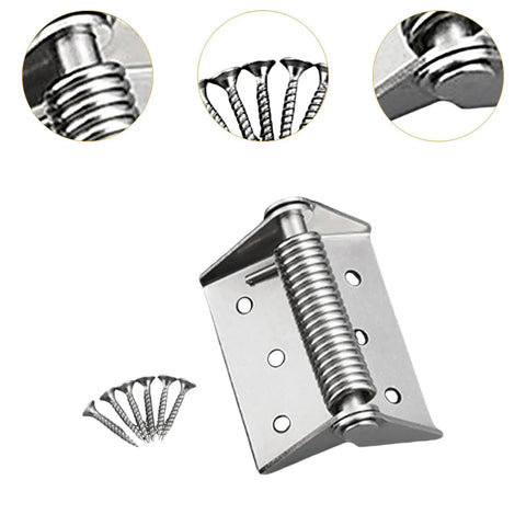 Heavy Duty Self Closing Spring Door Hinge with Screw Automatic Door Closer Hinge in silver manganese steel with screws visible