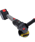 Heavy Duty 21V Cordless Angle Grinder With Brushless Motor and Rocking Head, compact design for cutting metal and wood.