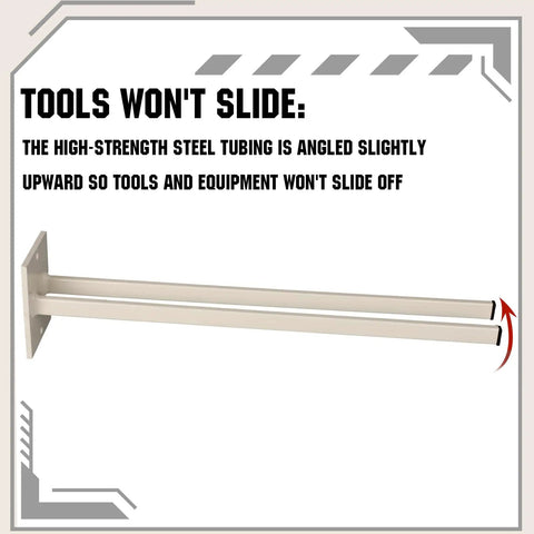 Real Deal Steel Shovel Holder Wall Mount 2 Pack With Extended Tines showing angled steel arms to hold tools securely.