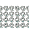 Dead Tight Zinc Alloy Cam Lock Nuts For Cabinets And Drawers Heavy Duty Furniture Connector Fasteners To Keep Wardrobes Secure For Easy DIY Fixes Pack Of 24 Pieces, 24 cam lock nuts arranged in rows.